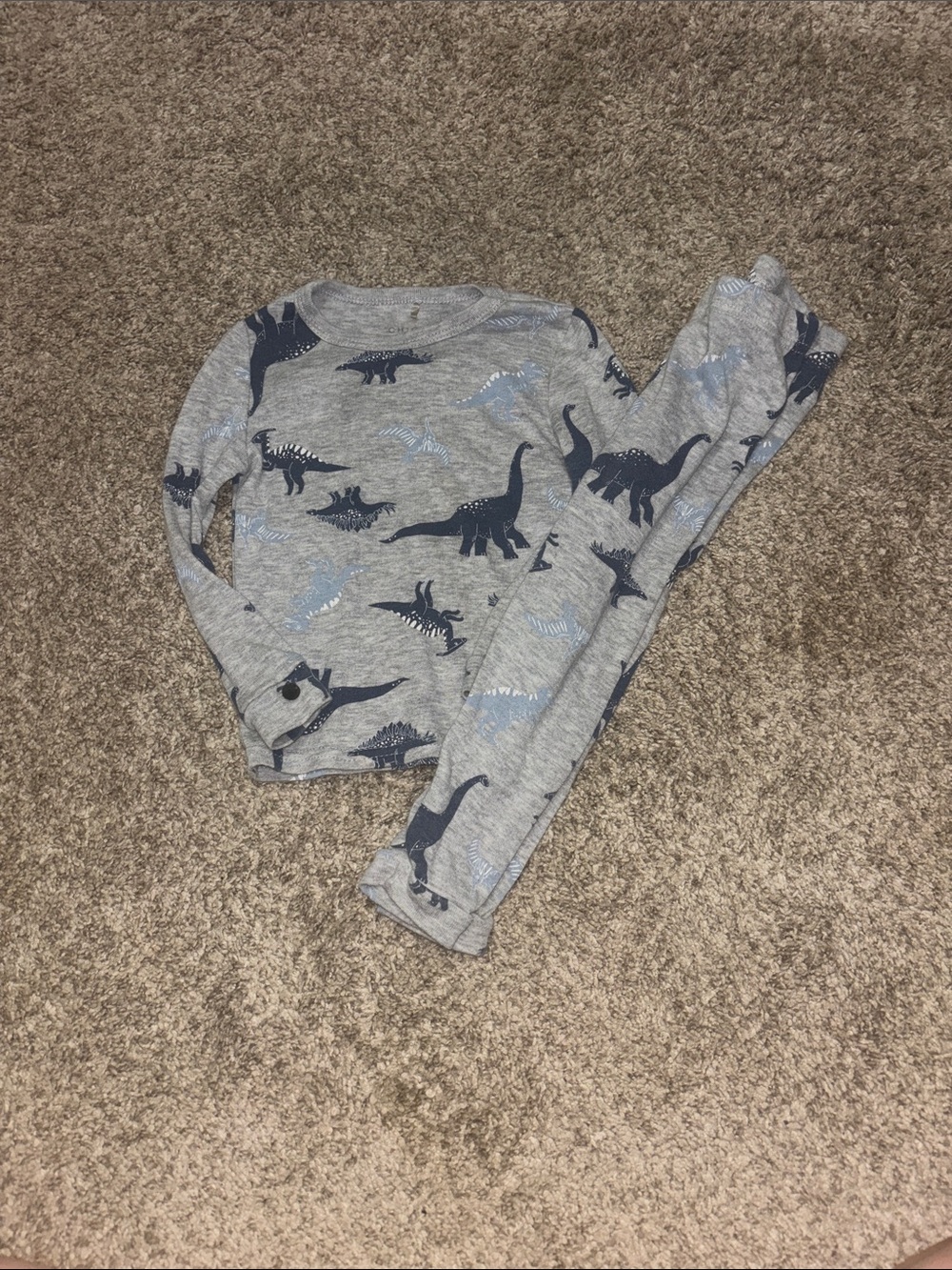 chick pea Gray Dinosaur Print Kids Pajama Set